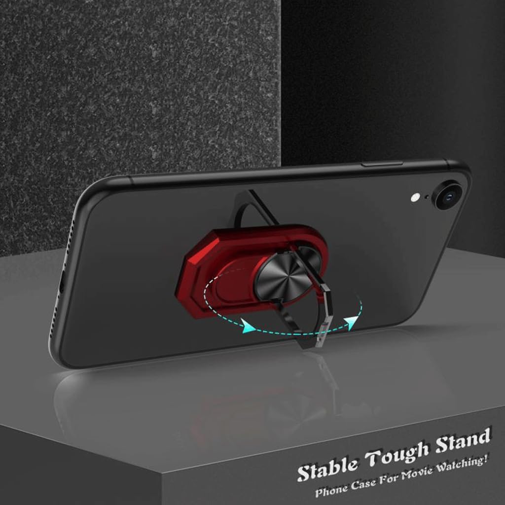 FZZSZS Case for ZTE Optus X Pro 5G (6.52") + Screen Protector Tempered Glass,Soft Gel TPU Silicone Protection Cover with Red Kickstand 360 Ring Holder Black Phone Case