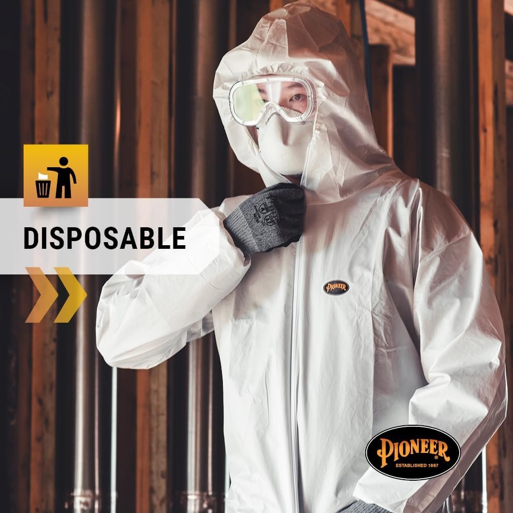 Pioneer Microporous Disposable Coveralls - Protects from Chemicals, Bleach, Paint - Breathable & Comfortable - Type 5 and 6