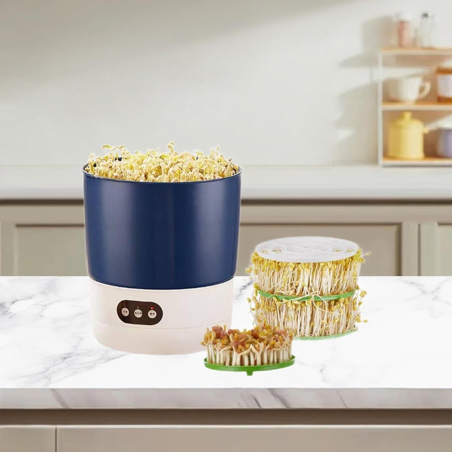 Jiuvaso Kit per Germogli di Fagioli con Spruzzatore a 360 Gradi E capacità Elevata, 3 modalità di Utilizzo, 1 Set di Piastre di Arachidi