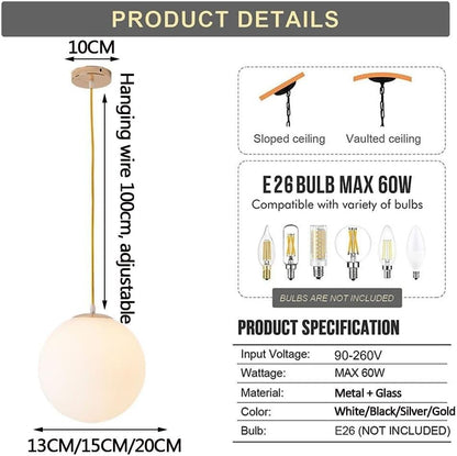 TONFON Gold Glass Mini Globe Chandelier Milky White Glass Lampshade Pendant Light Dining Table Bedroom Foyer Hanging Light for Kitchen Island Living Room Bedside Dining Room Hallway Ceiling Light Fixt
