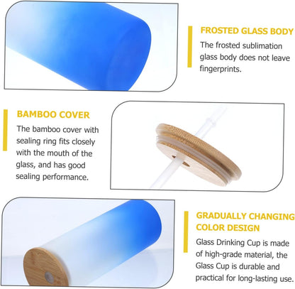 Zerodeko 4Pcs Gradient Sublimation Glass Drinking Cup Frosted Color Changing Tumbler with Lid