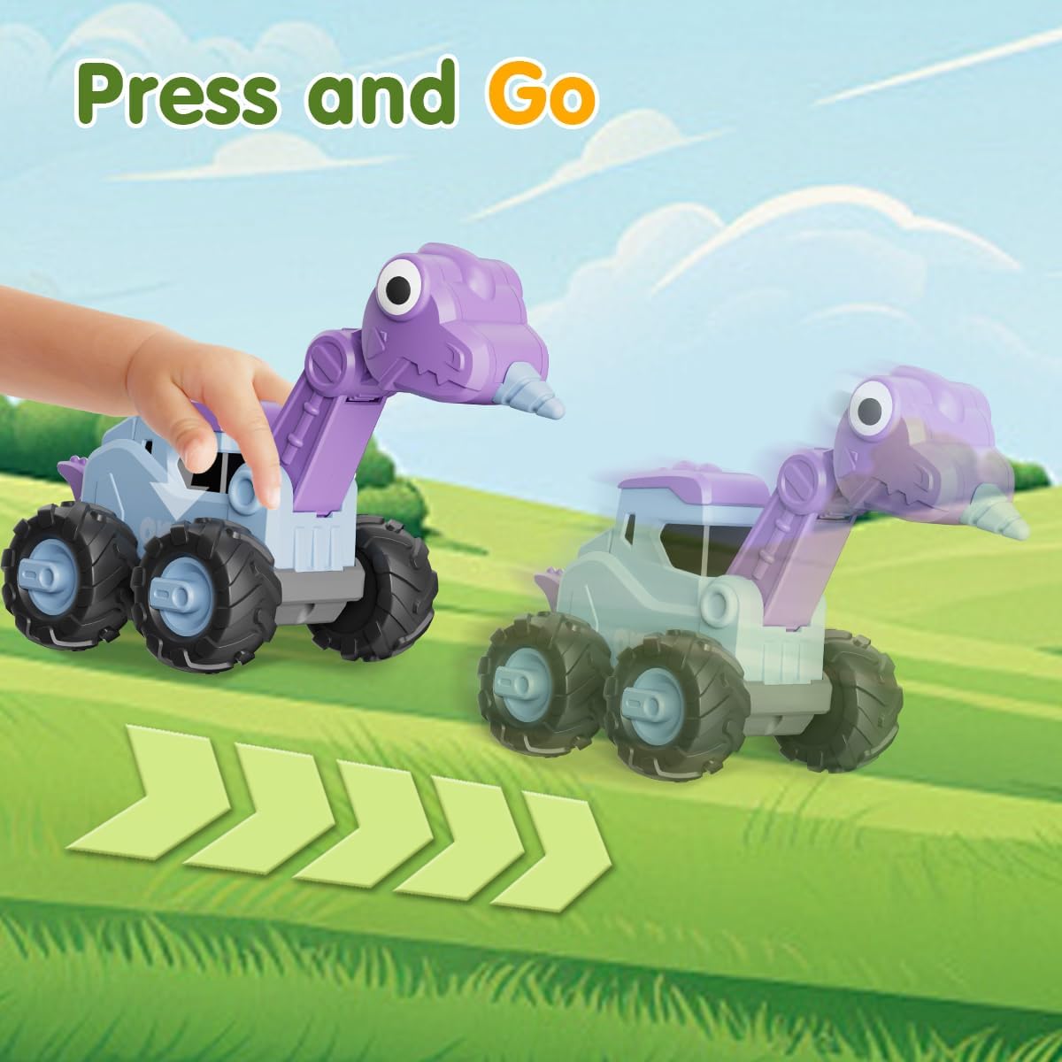 KaeKid Dinosaur Truck Toys for Toddlers, Press and Go Car Toys, Kids Construction Vehicles Playset, Infant Play Vehicle Set, Birthday Gift Toys for 18 Months + Boys Girls