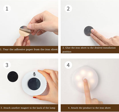 shjxi Motion Light, Sensor, Round Usb Rechargeable Smart Detector Lamp, Night Brightness Bathroom Ceiling Lighting, Light for Indoor Home Workplace Bedroom Use, 3.39x0.71 Inches