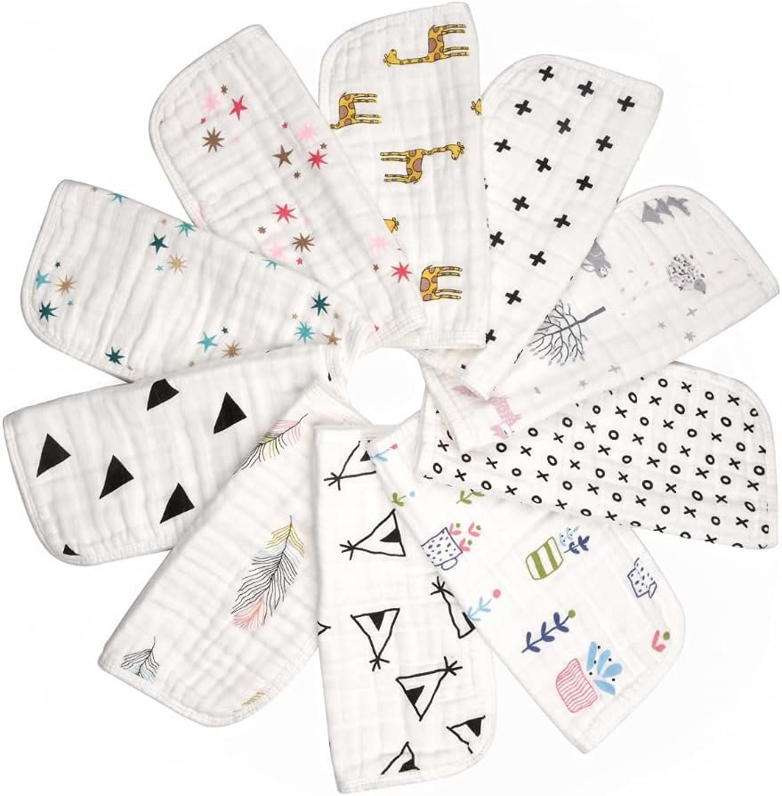 Organic Muslin Baby Washcloths - Pack of 10-100% Cotton Face Towels for Newborn and Adults - Large Size Reusable Infant Wipes for Sensitive Skin - With Storage and Laundry Bags