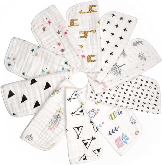 Organic Muslin Baby Washcloths - Pack of 10-100% Cotton Face Towels for Newborn and Adults - Large Size Reusable Infant Wipes for Sensitive Skin - With Storage and Laundry Bags