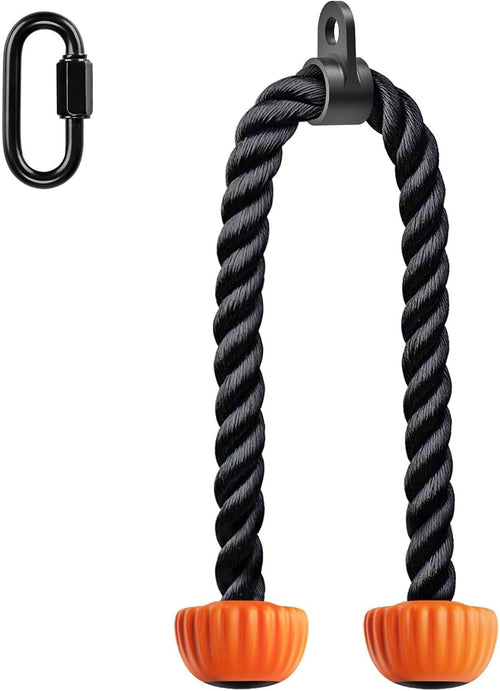SELEWARE Triceps Rope with Non-Slip Soft Rubber Ends Home Gym Cable Attachment Workout Accessories 28 & 36 inches Long LAT Pulldown Attachment Black and Orange
