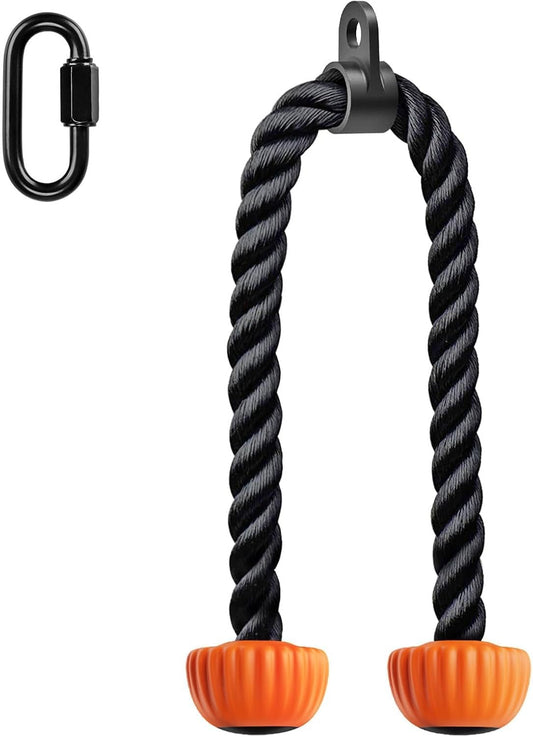 SELEWARE Triceps Rope with Non-Slip Soft Rubber Ends Home Gym Cable Attachment Workout Accessories 28 & 36 inches Long LAT Pulldown Attachment Black and Orange