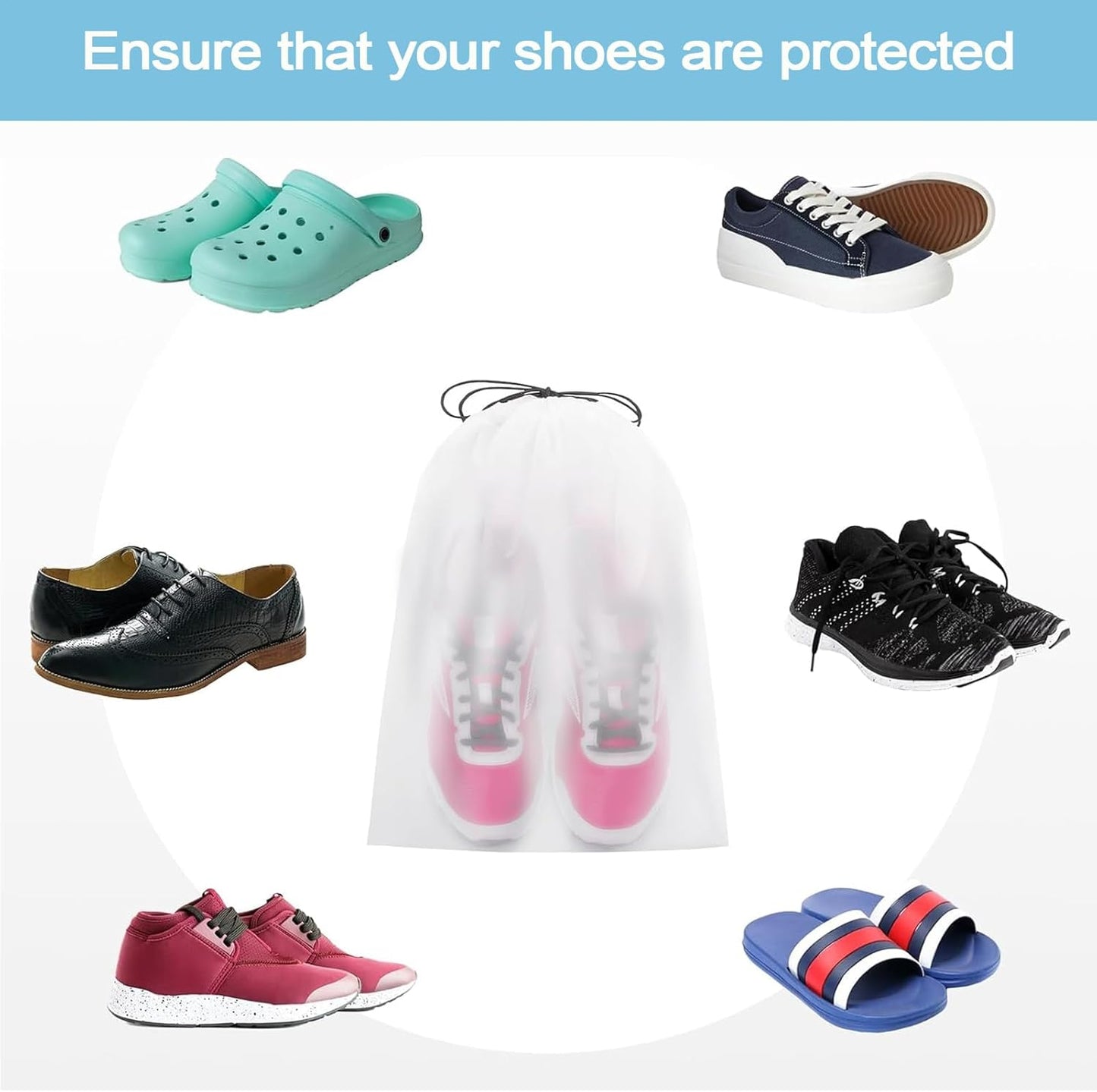 Shoe Travel Bags, Transparent Storage Pouches, Clear Drawstring Organizers, Lightweight, Multi-Pack for Packing Convenience, Suitcases and Tote Bags, 7.87x7.87x0.79inches, 6 Pieces