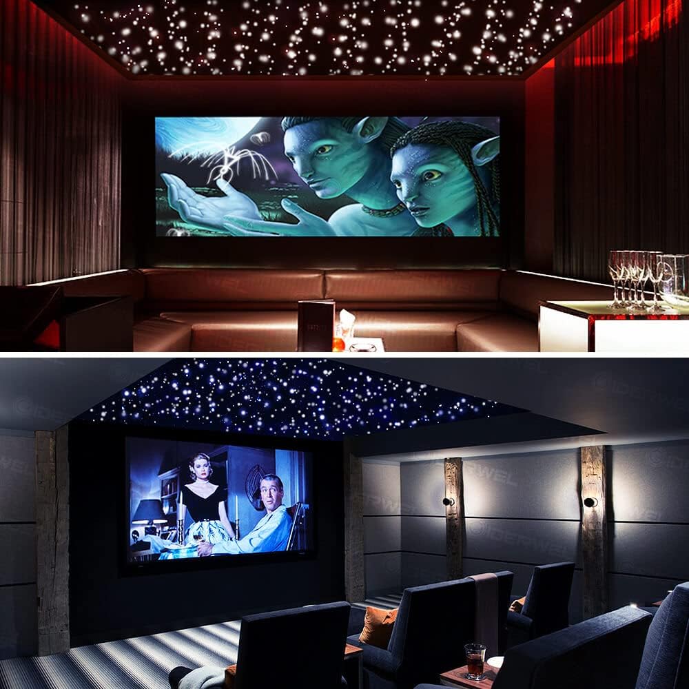 Smart LED Fiber Optic Lights, Bluetooth APP Controlled + Music Activated RGBW Starlight Headliner Kit with RF Remote Control, 200pcs 6.5ft 0.03in Optical Fiber Cable for DIY Car/Home Theater Ceiling