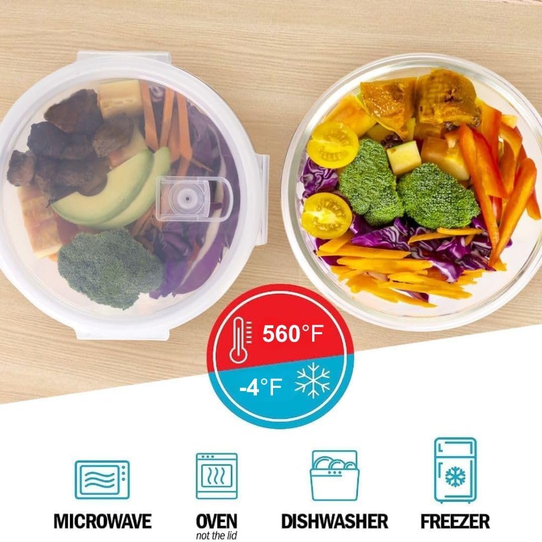 Igluu Meal Prep Glass Containers [5 PACK + EXTRA lid] - Glass Food Storage, Microwave, Oven, Freezer & Dishwasher-safe - Airtight Meal Prep Boxes with Snap Lock Steam Vent Lids, BPA-Free (950ml 32oz)