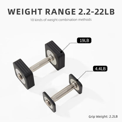 DHT Dumbbell Sets with Rack, Free Weights Dumbbells Set, All-Purpose Fitness, Anti-Rolling, Weights Set for Gym, Home, Office, 4-22.8 lbs, 1 Set