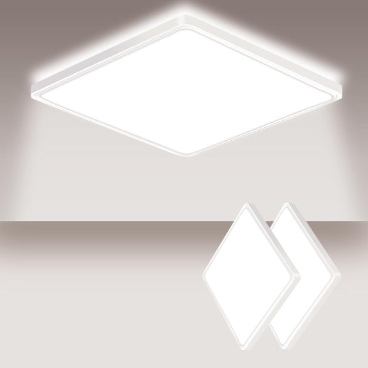 Litren 2-Piece Ceiling Light LED Ceiling Light Flat 18W 1800lm 4000K Backlight Square Panel LED Lamp for Kitchen, Bathroom, Cellar, Corridor, Balcony - 22cm Diameter