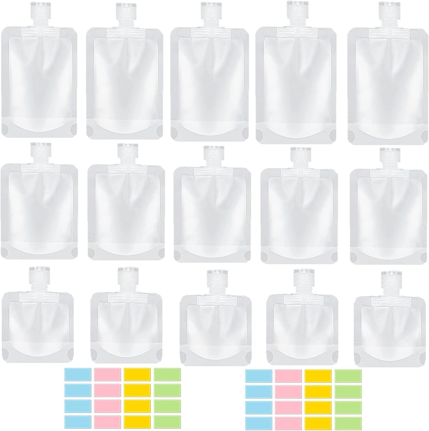 17 Pack Travel Pouches for Toiletries,TSA Approved,Travel Size Portable Containers,Stand Up Pouch,Refillable Travel Accessories for Shampoo Conditioner Lotion Soap Liquids, White, B-17cs