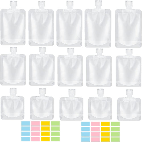17 Pack Travel Pouches for Toiletries,TSA Approved,Travel Size Portable Containers,Stand Up Pouch,Refillable Travel Accessories for Shampoo Conditioner Lotion Soap Liquids, White, B-17cs