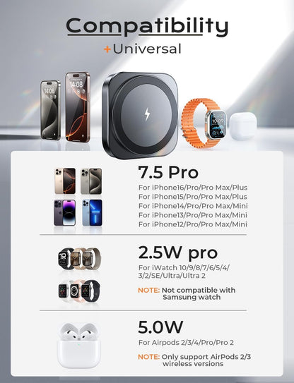 LISEN Magsafe Charger Apple Watch 2 in 1 Wireless Charging Station Magnetic Charging Pad Magsafe Charger Stand Travel Charger for Multiple Devices Fits iPhone 16 Apple Watch Airpods(Black)