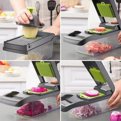 Hovello Vegetable Chopper 16 in 1 - Cutter Mandoline Slicer Cheese Grater - Food Onion Salad Veggie Chopper with Container - French Fry Potato Dicer Slicer Cutter - Kitchen Tools Gadgets