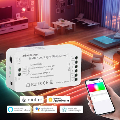 Matter WiFi Smart LED Light Strip Driver RGBCW/CW Smart LED Controller, Support Alexa Google Home App Homekit Control, 2.4G Hz WiFi Only (RGBCW)