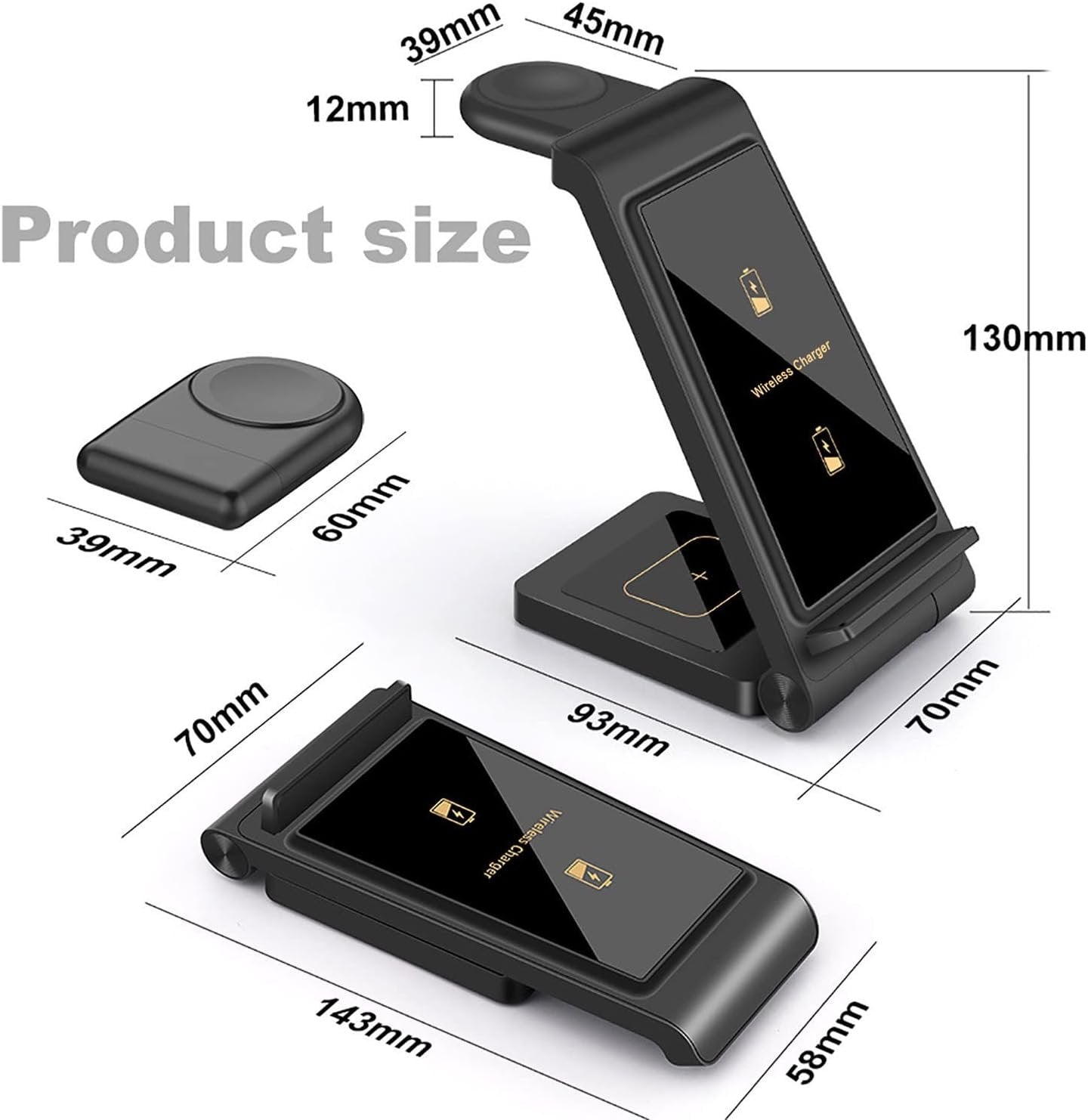 3 in 1 Wireless Charger Stand FDGAO Foldable 15W Fast Wireless Charging Station with Adapter for Samsung Galaxy S25 S24 S23 S22 S21 S20 Ultra S10 S9,Note20,Galaxy Watch 7/6/5 Pro/4/3,Galaxy Buds2 Pro