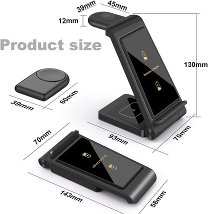 3 in 1 Wireless Charger Stand FDGAO Foldable 15W Fast Wireless Charging Station with Adapter for Samsung Galaxy S25 S24 S23 S22 S21 S20 Ultra S10 S9,Note20,Galaxy Watch 7/6/5 Pro/4/3,Galaxy Buds2 Pro