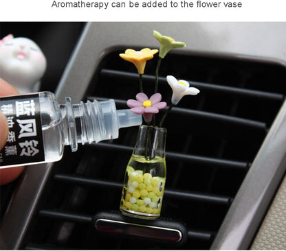 Generic Set of 2 Cute Mini Bunny and Daisy Flower Vase Car Rearview Mirror Ornaments Funny Dashboard Decorations Kawaii Car Interior Accessories for Women Gifts