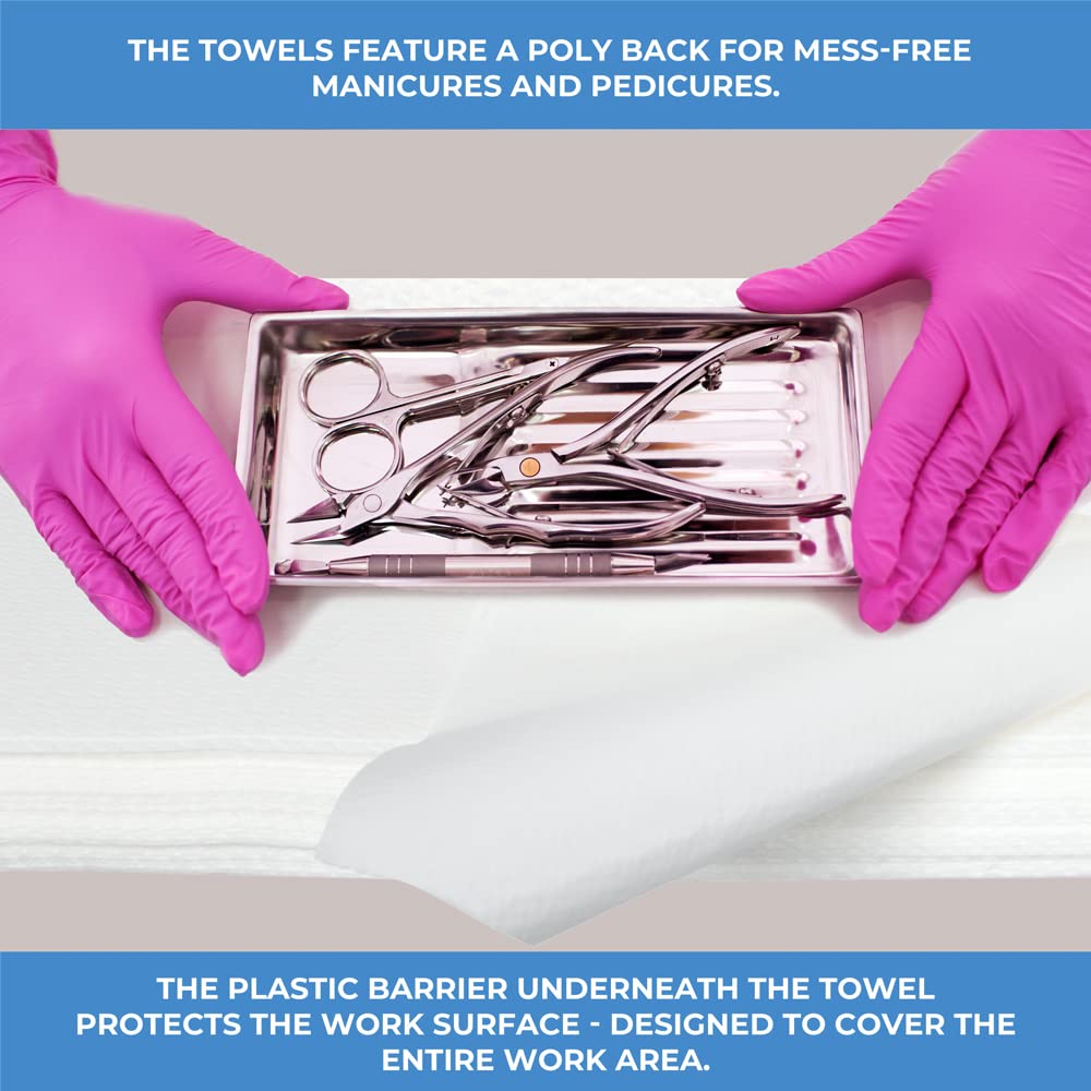 ForPro Professional Collection Premium Nail Care Towels for Manicures and Pedicures, Lint-Free, Disposable with Poly Back, 12" x 16", 50-Count