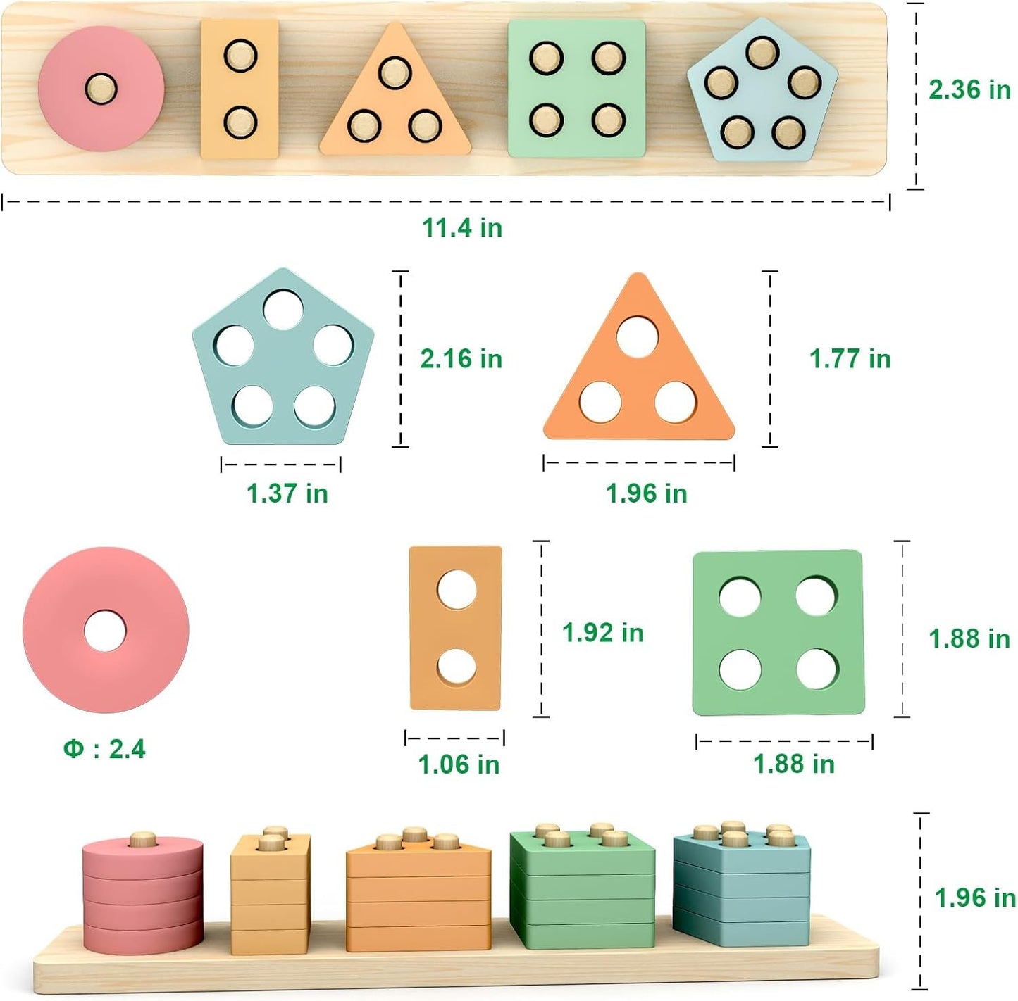 OSLINE Montessori Educational Toys for 1 2 3 Year Old,Toddler Wooden Toys Shape Sorter Stacking Toys,1-5 Year Old Boy Girl Gifts,Wooden Blocks Puzzle Learning Toys,Easter Birthday Gifts