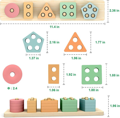 OSLINE Montessori Educational Toys for 1 2 3 Year Old,Toddler Wooden Toys Shape Sorter Stacking Toys,1-5 Year Old Boy Girl Gifts,Wooden Blocks Puzzle Learning Toys,Easter Birthday Gifts