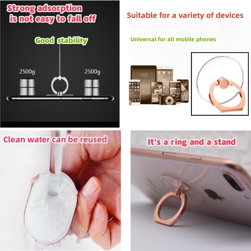 (2Silver+1Black+1Rose Gold) Cell Phone Ring Holder Stand Transparent Finger Grip Loop,Mount 360 Degree Rotation and 180 °Flip Phone Kickstand,Compatible with Universal Smart Phones,Tablet and Case