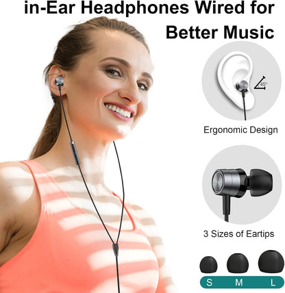 Noise-Isolating in-Ear Headphones with Mic, Wired 3.5mm Jack Earbuds with Volume Control Compatibile with Samsung, Android, MP3, Most 3.5mm Audio Devices