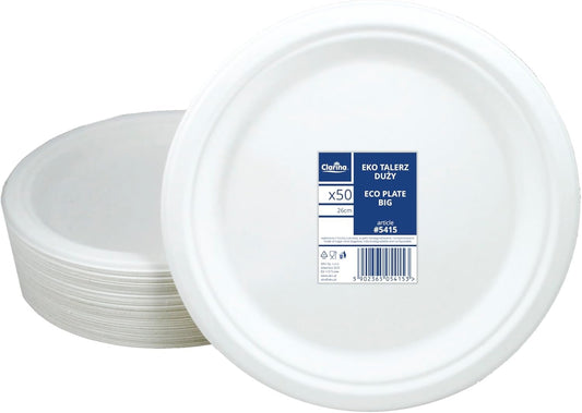 Clarina - Sugar Cane Plates - Eco Paper Plates - Disposable Tableware - Disposable Plates Pack of 50-26 cm - Environmentally Friendly - Biodegradable