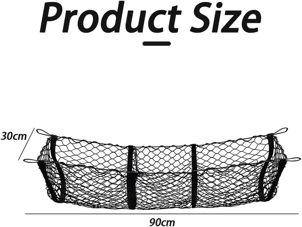 Three Pocket Mesh Storage Net, Mesh Trunk Cargo Net Storage Organizer, Heavy Duty Black Mesh 3 Pocket Trunk Cargo Organizer for Car, Van, SUV Pickup Truck Bed
