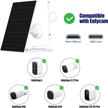 VUEBEE 7W USB C Solar Panel for Security Camera, Solar Charger Compatible with Eufycam 2C/2C Pro/2/2 Pro/E20/E40/E, with Micro USB Connector (2 Pack)
