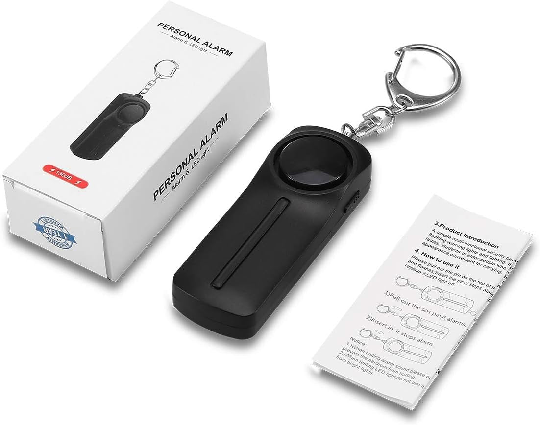 AMIR Safe Sound Personal Alarm Keychain for Women Protection - AMIR Safety Siren Keychain Loud Alarm - Personal Alert Device with LED Light - 130 dB Emergency Security Alert Key Chain Whistle, Black