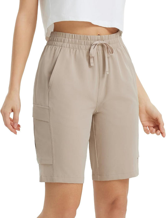 baleaf Women's 9" Cargo Shorts Hiking Water Resistant Pockets Bermuda Lightweight UPF50+ Camping Travel Outdoor