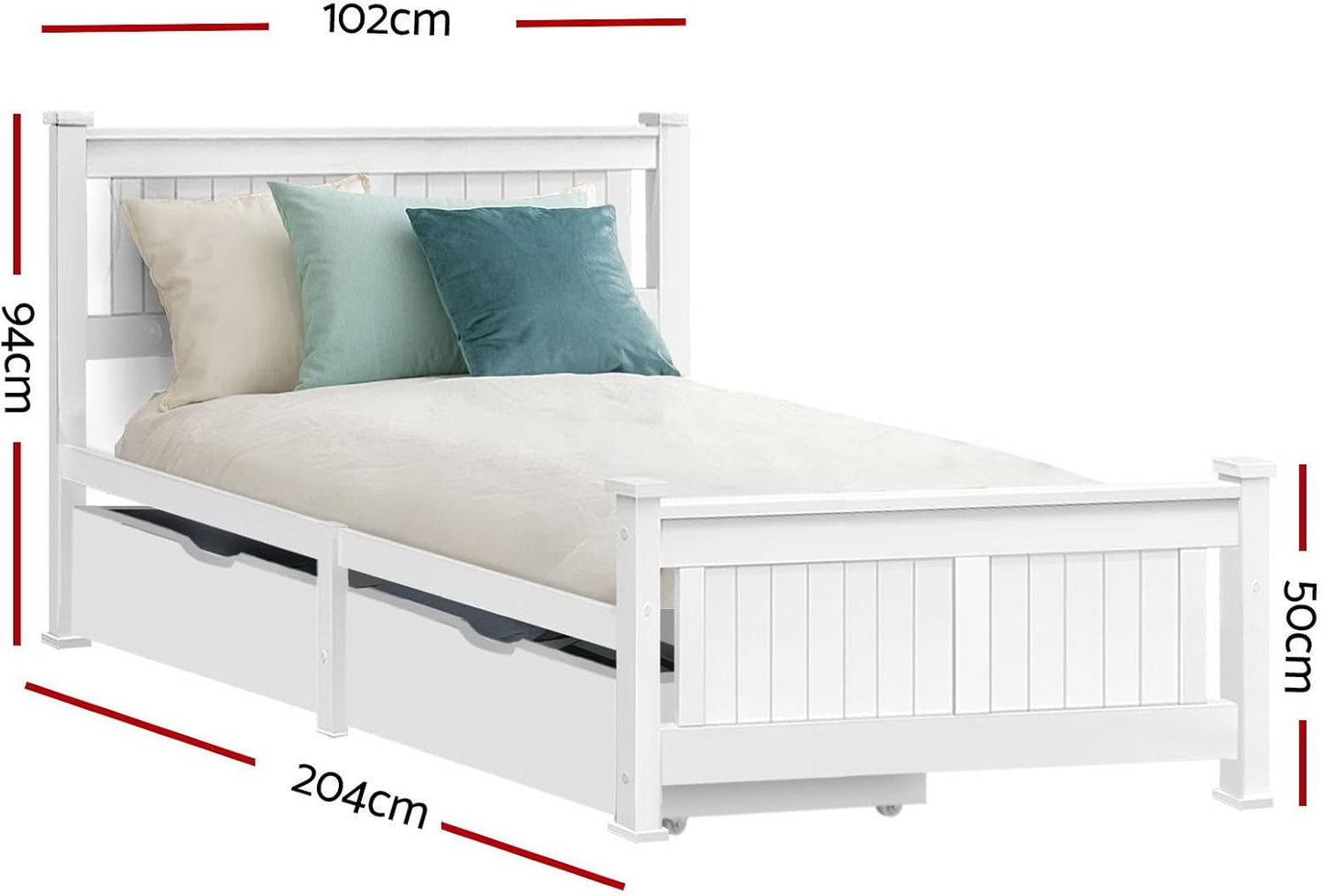 Artiss Single Bed Frame Platform Wooden Timber Frames Beds Base with 2 Drawers Bedroom Room Decor Home Furniture White with Reinforced Bracket Support for Kids, Toddler and Adult, Modern Design
