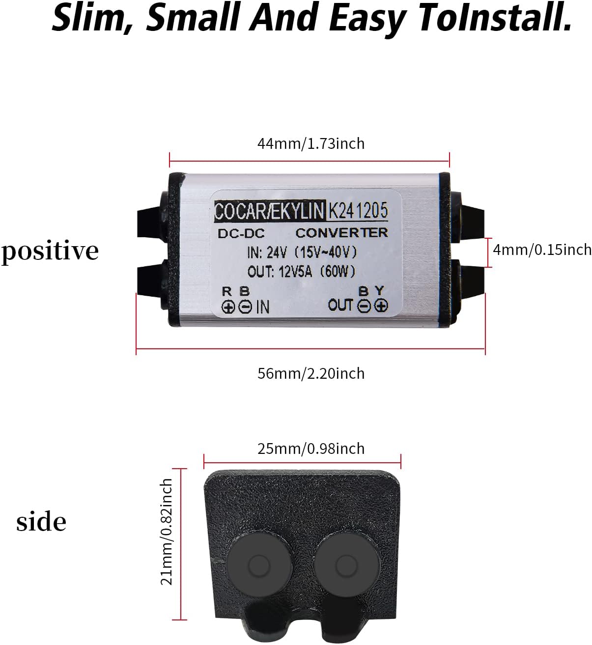 DC 24V to 12V Converter, Cocar Step-Down 5A 60W Transformer Converter Adapter Power Supply Regulator for Heavy Duty Car Truck Vehicle Solar System, etc. (Accepts DC15-40V Inputs)