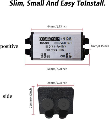 DC 24V to 12V Converter, Cocar Step-Down 5A 60W Transformer Converter Adapter Power Supply Regulator for Heavy Duty Car Truck Vehicle Solar System, etc. (Accepts DC15-40V Inputs)