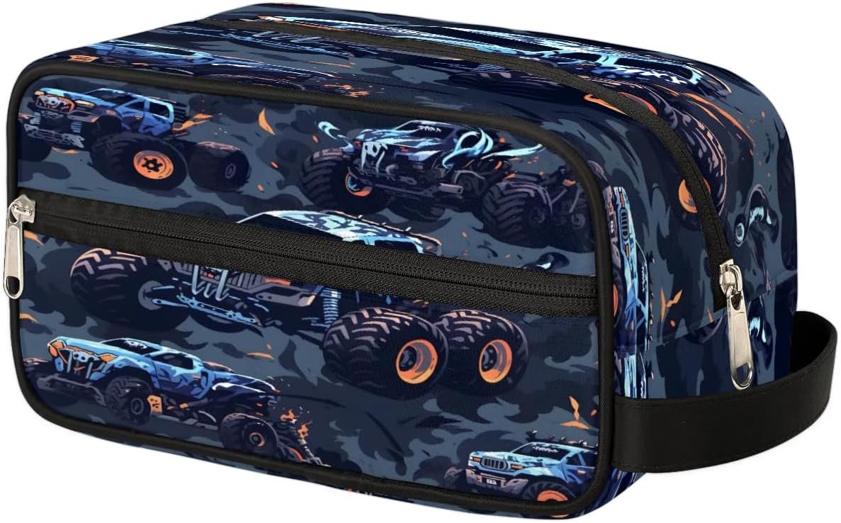 Monster Truck Car Hanging Toiletry Bag,Travel Hygiene Kits for Boys Mens,Waterproof Makeup Carry-on Bags,Cosmetic Bag,TSA Approved Shave Dopp Kit for Toiletries Shower Bathroom Accessories Gifts,