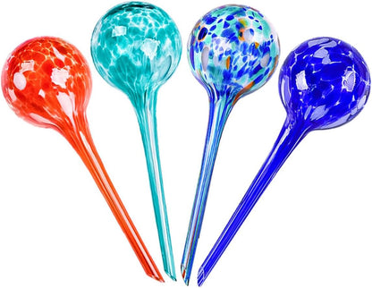 Sarini 4 Pcs Plant Watering Globes Stakes,Self Watering Feeding System,Hand-Blown Colorful Glass Plant Watering Devices,Automatic Waterers Aqua Ball Drip Feeders