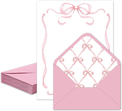 Whaline 60 Pink Bow Stationery Paper Set Cute Bow Knot Letter Writing Paper with Envelopes for Greeting Card Invitation Office Printing, 8.5 x 11 Inch