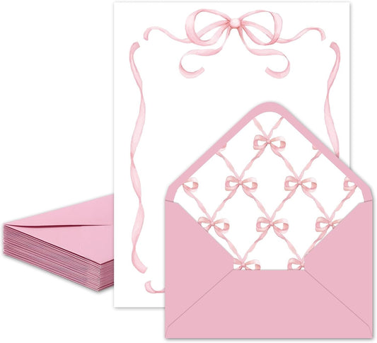 Whaline 60 Pink Bow Stationery Paper Set Cute Bow Knot Letter Writing Paper with Envelopes for Greeting Card Invitation Office Printing, 8.5 x 11 Inch