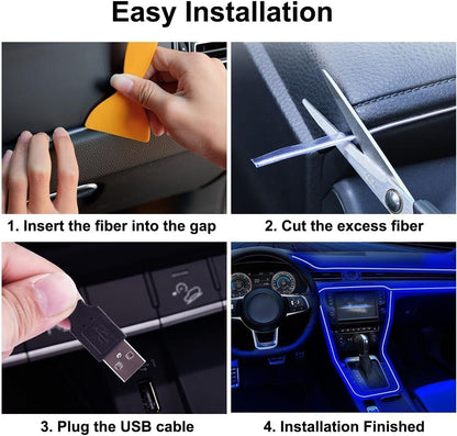 EL Wire Car Interior LED Strip Lights, 16FT USB Powered Neon Ambient Light Kits for Auto Indoor Gap Decorations Dashboard Accessories.(Ice Blue)