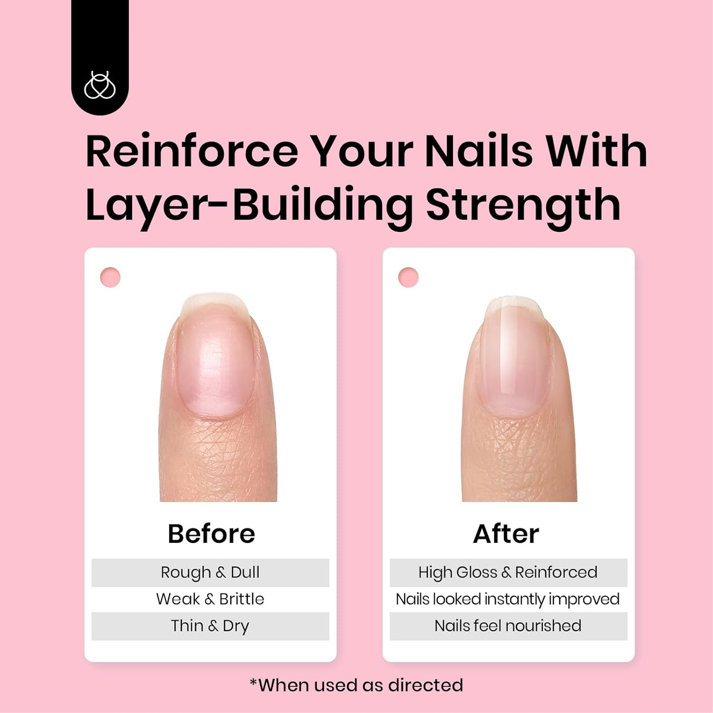 Beetles Nail Strengthener for Damaged Nails Weak Nails and Growth, Treatment Repair Damaged Nails，Strengthens Nail Care Polish, Glow and Shine 15ML Natural Pink