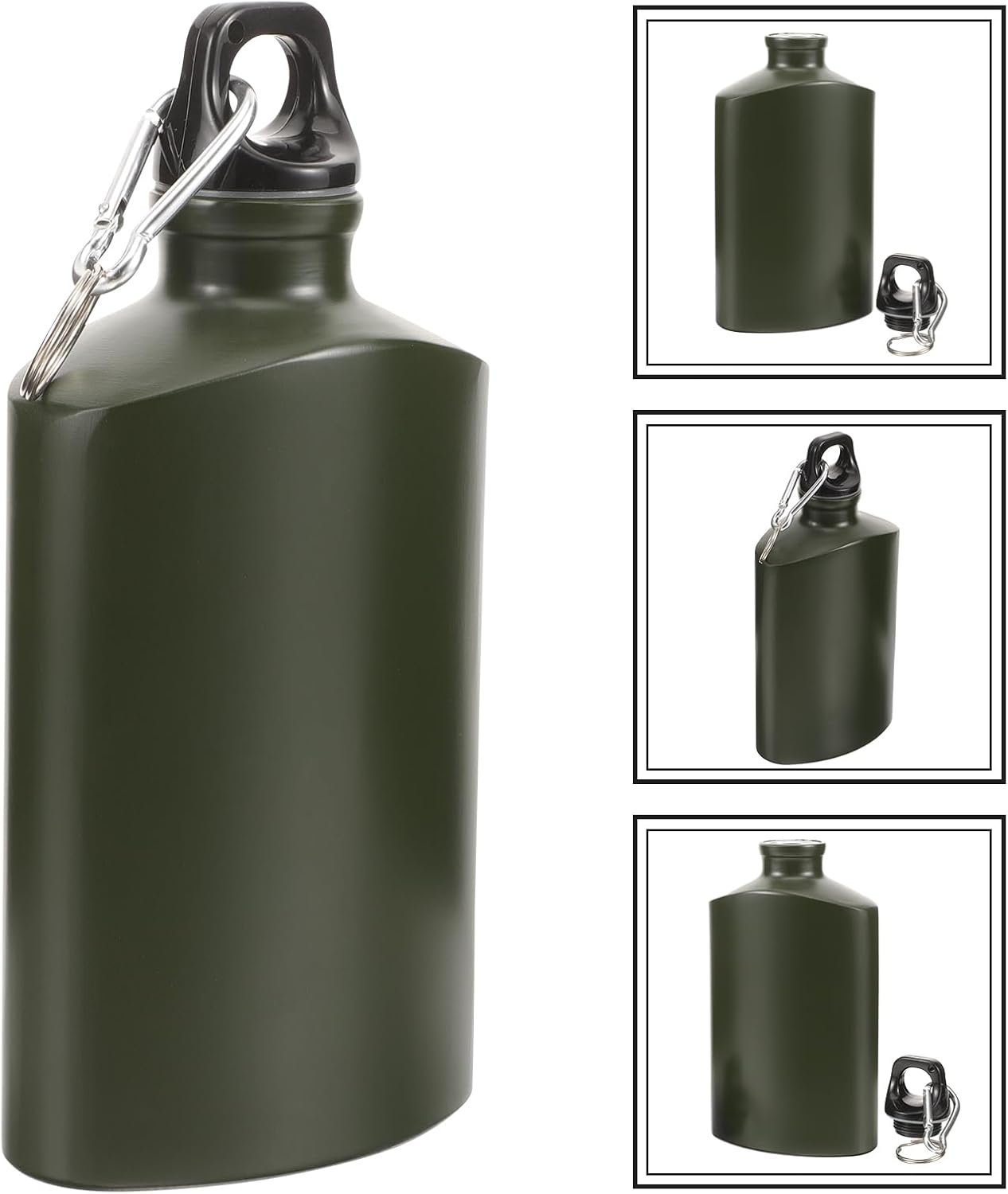 SUPVOX Portable Canteen, Wear-Resistant Aluminum Water Bottle with Hook, 500ml Capacity, Army Green, Ideal for Hiking, Camping, Travel, Outdoor Activities