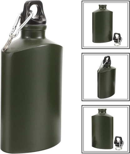 SUPVOX Portable Canteen, Wear-Resistant Aluminum Water Bottle with Hook, 500ml Capacity, Army Green, Ideal for Hiking, Camping, Travel, Outdoor Activities
