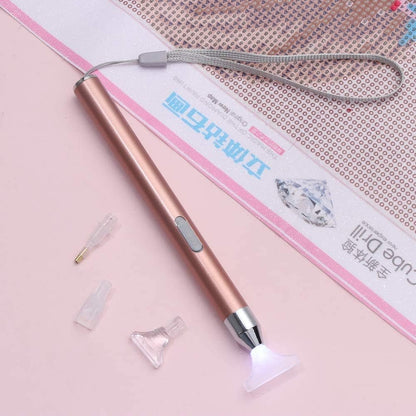 LED Diamond Painting Drill Pen, Upgrade USB Rechargeable Lighting Point Drill Pen, 4 Pen Heads, Storage Bag, Painting Accessories Kits Cross Stitch Tools for DIY Craft (Rose Golden)