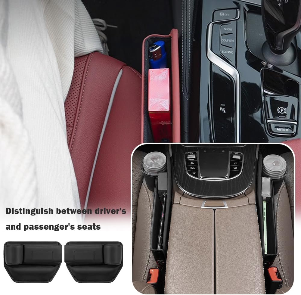 Car Seat Gap Filler Organizer With Cup Holder - Storage Box for Most Cars, SUV (Black, Passenger Side)