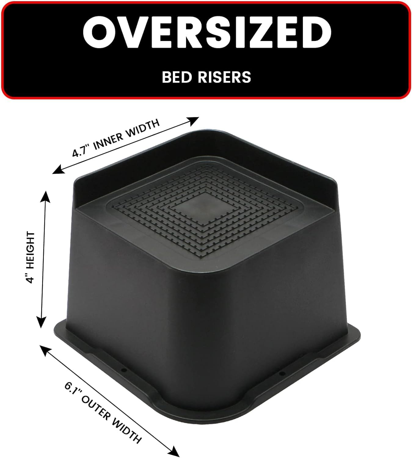 MQFORU Bed Risers 4 inch,L Shape Oversized Furniture Risers,Heavy Duty Support to 6000lbs,Wide Opening Bed Lifts for Bed, Couches, Tables, Desks (Black,4pack)