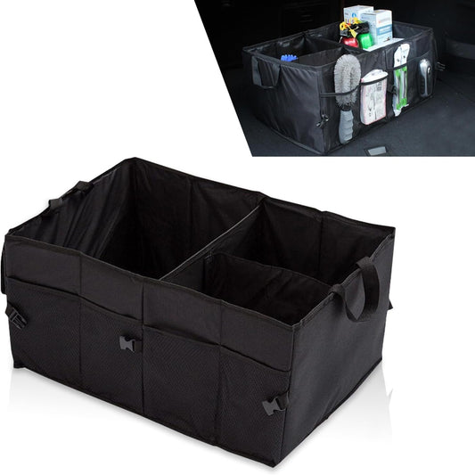 Sinytuto 1 PC Car Trunk Storage Bag, Large Capacity Waterproof Foldable Storage Box, Multi-Compartment Fixed Luggage Storage Bag, Car Storage Accessories, Universal for Most Cars (Black)