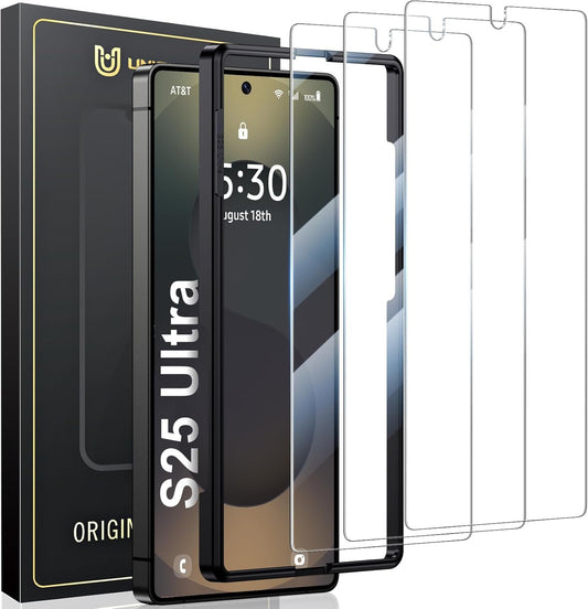 [3 Pack] UniqueMe Screen Protector Compatible for Samsung Galaxy S25 Ultra Tempered Glass HD Clear Screen Protector with Easy Installation Frame, 9H Hardness Anti Scratch Bubble Free
